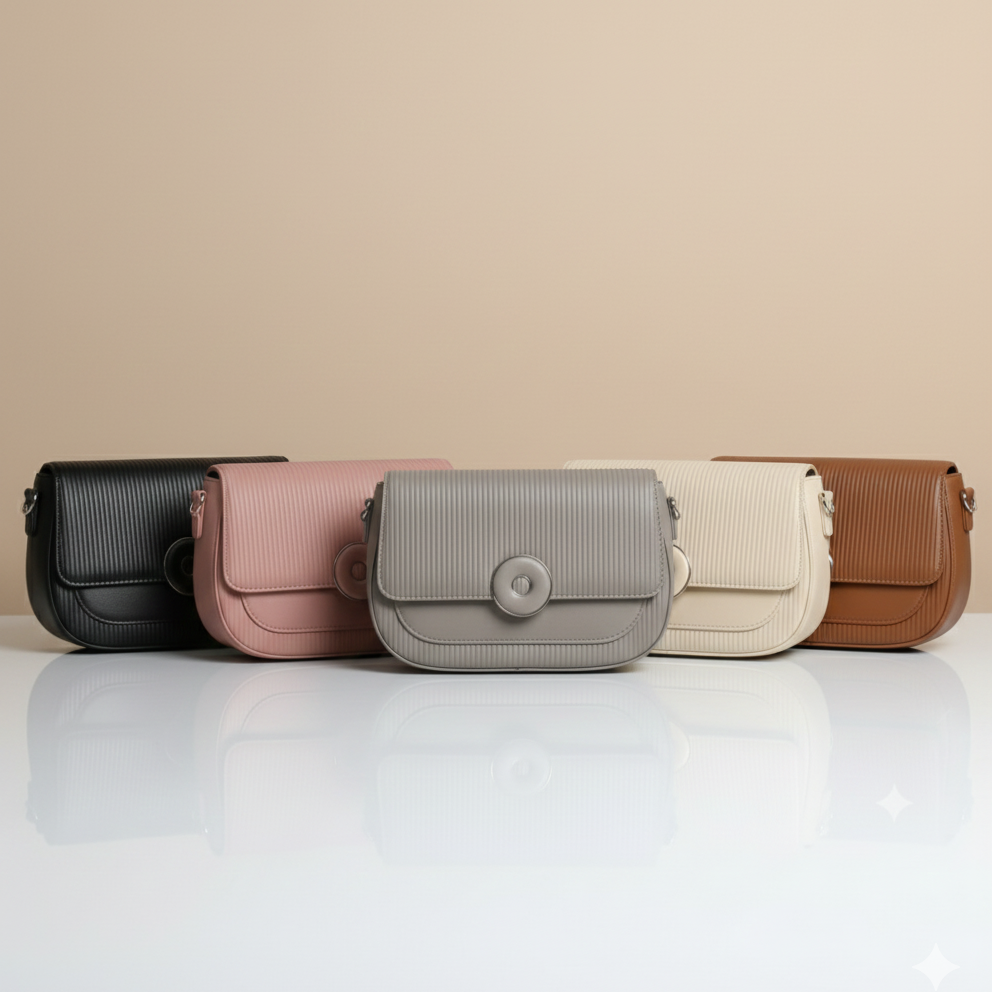 Classic Ribbed Leather Shoulder Bag (CR-044)