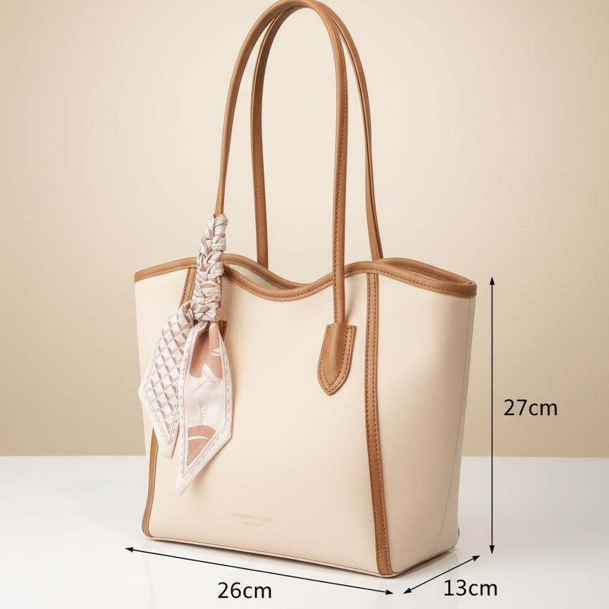 Luxury Tote Handbag with Silk Scarf CR-078