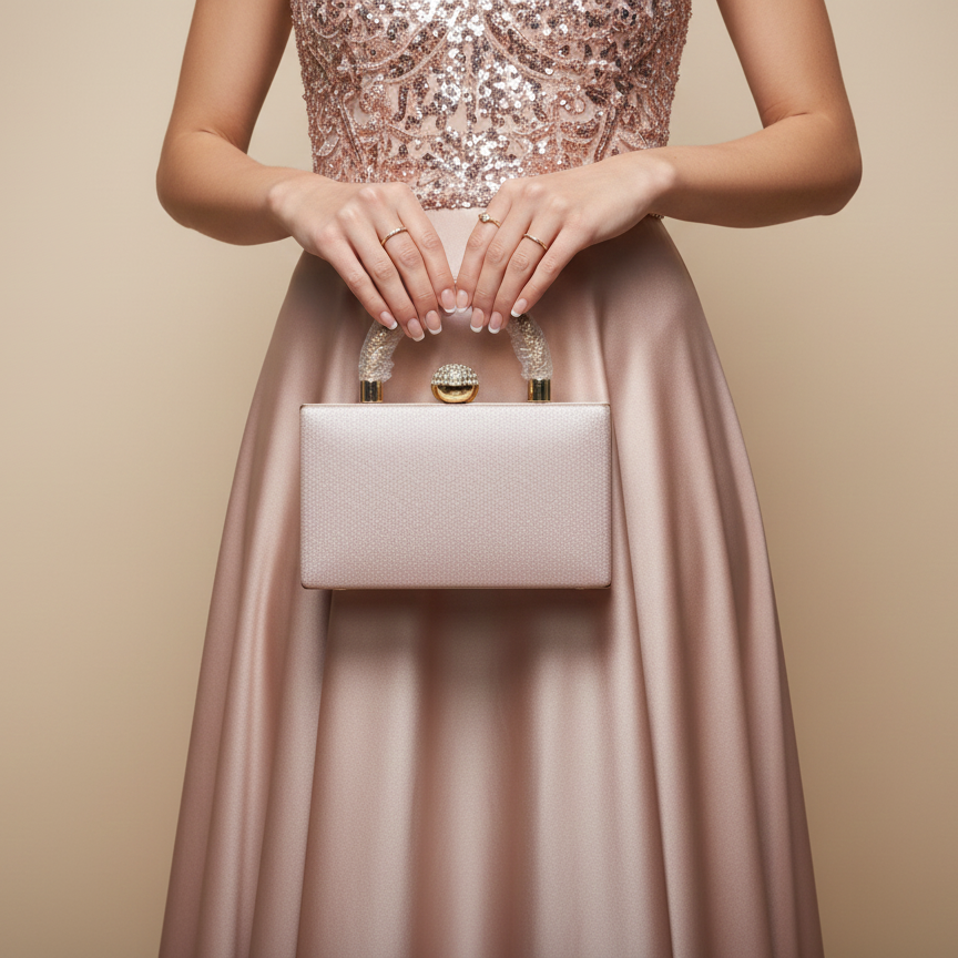 Luxe Glitter Box Clutch with Crystal Top Handle (CR-039)