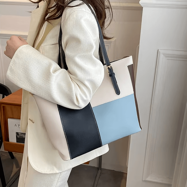 Chic Multi-Color Patchwork Structured Tote Bag CR-052