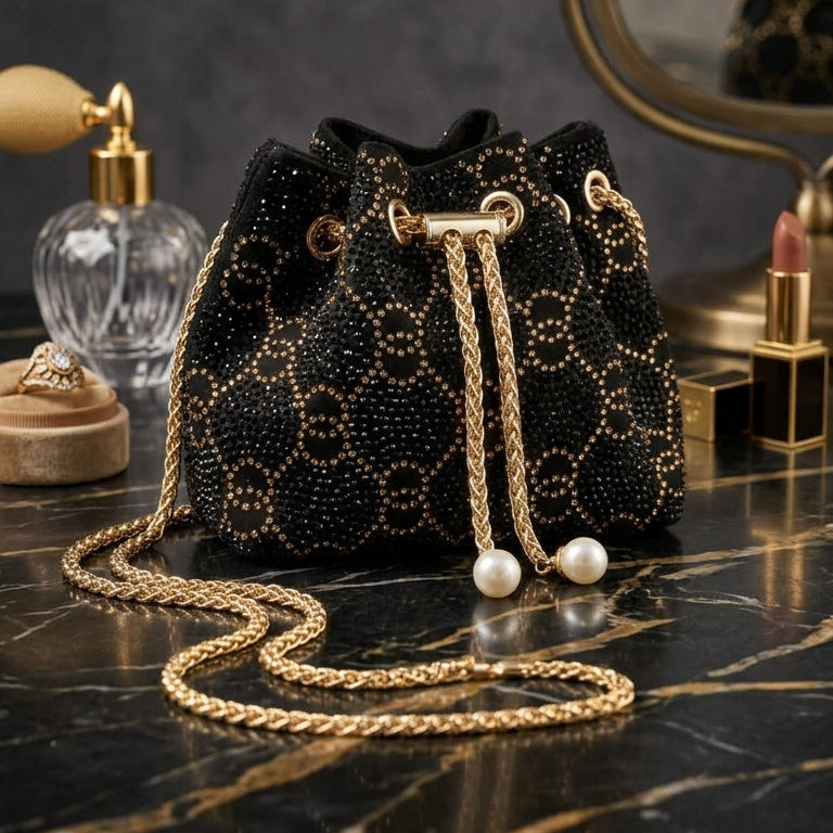 Midnight Crystal Bucket Bag