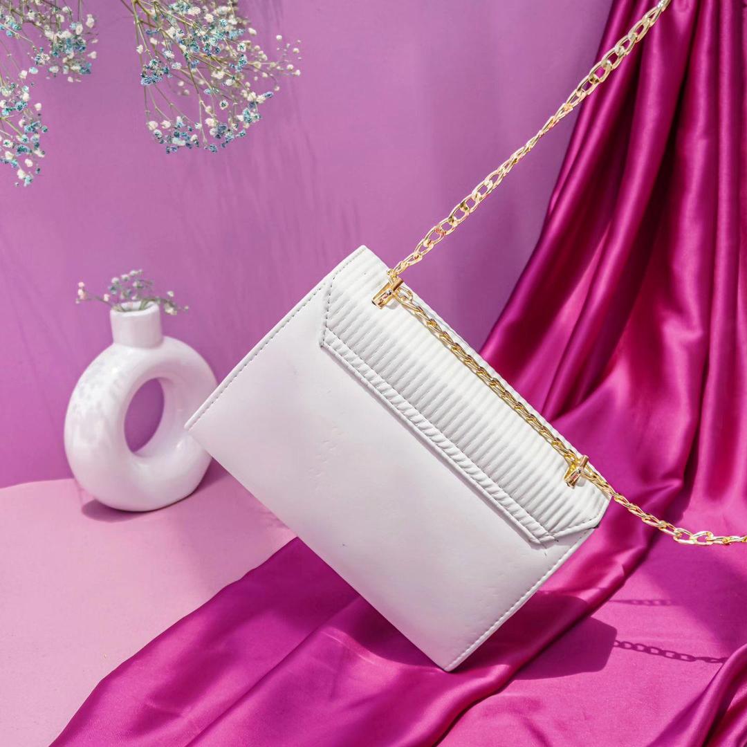 Textured Flap Shoulder Bag with Gold Chain and Turn-Lock Closure