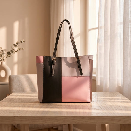 Chic Multi-Color Patchwork Structured Tote Bag CR-052