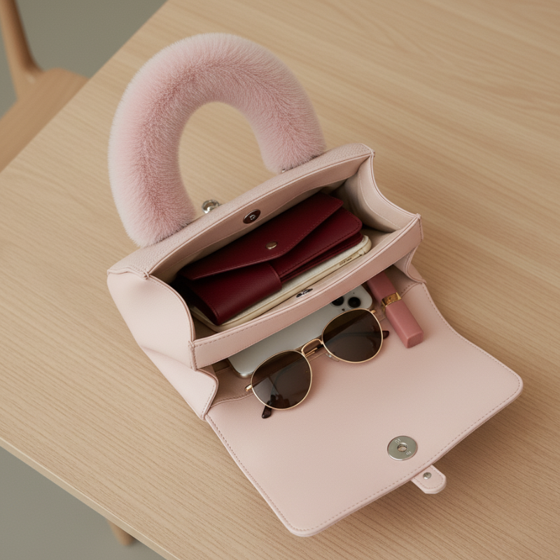 Modern Handbag Statement Fur-Handle Bag CR-137