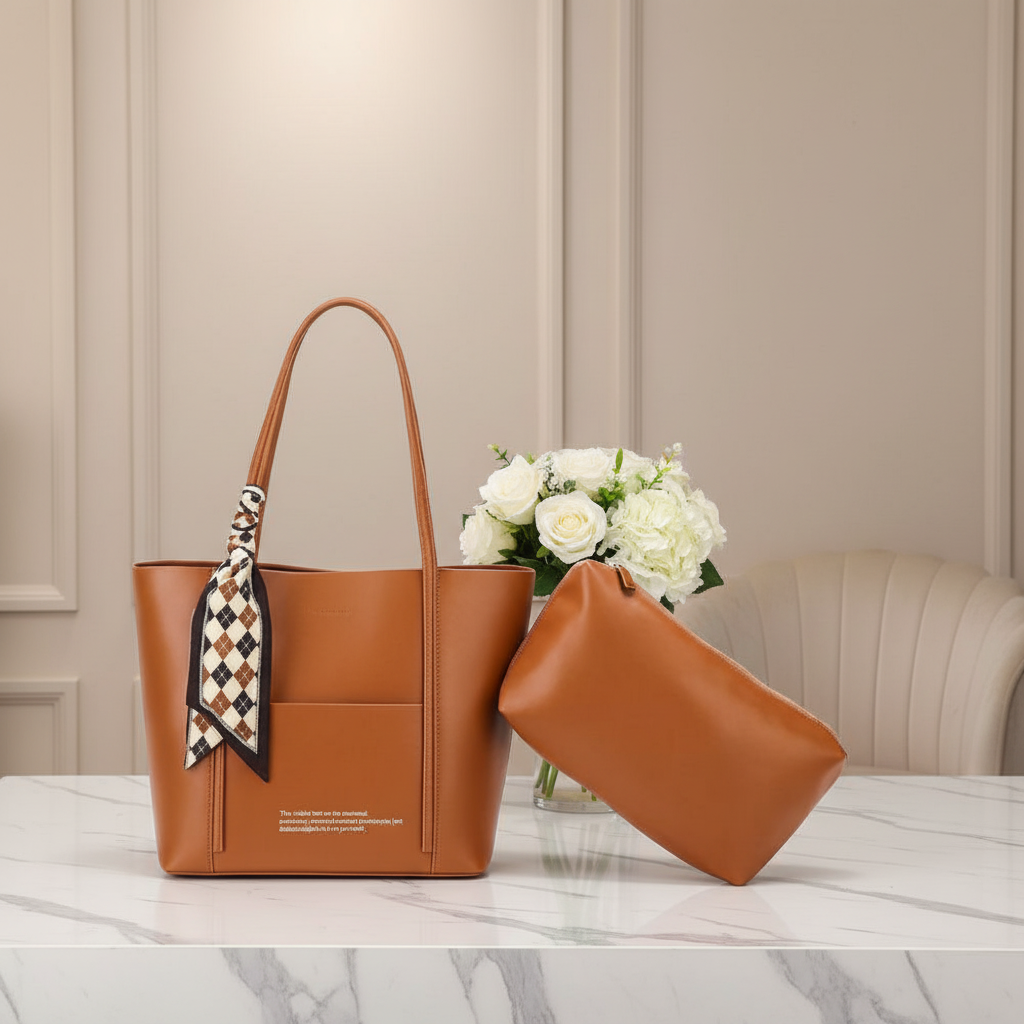 Elegant Ivory Tote Bag with Scarf Accent (ZTS-CR-049)