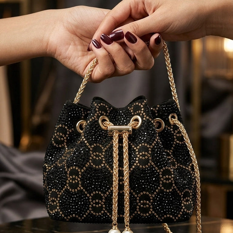 Midnight Crystal Bucket Bag