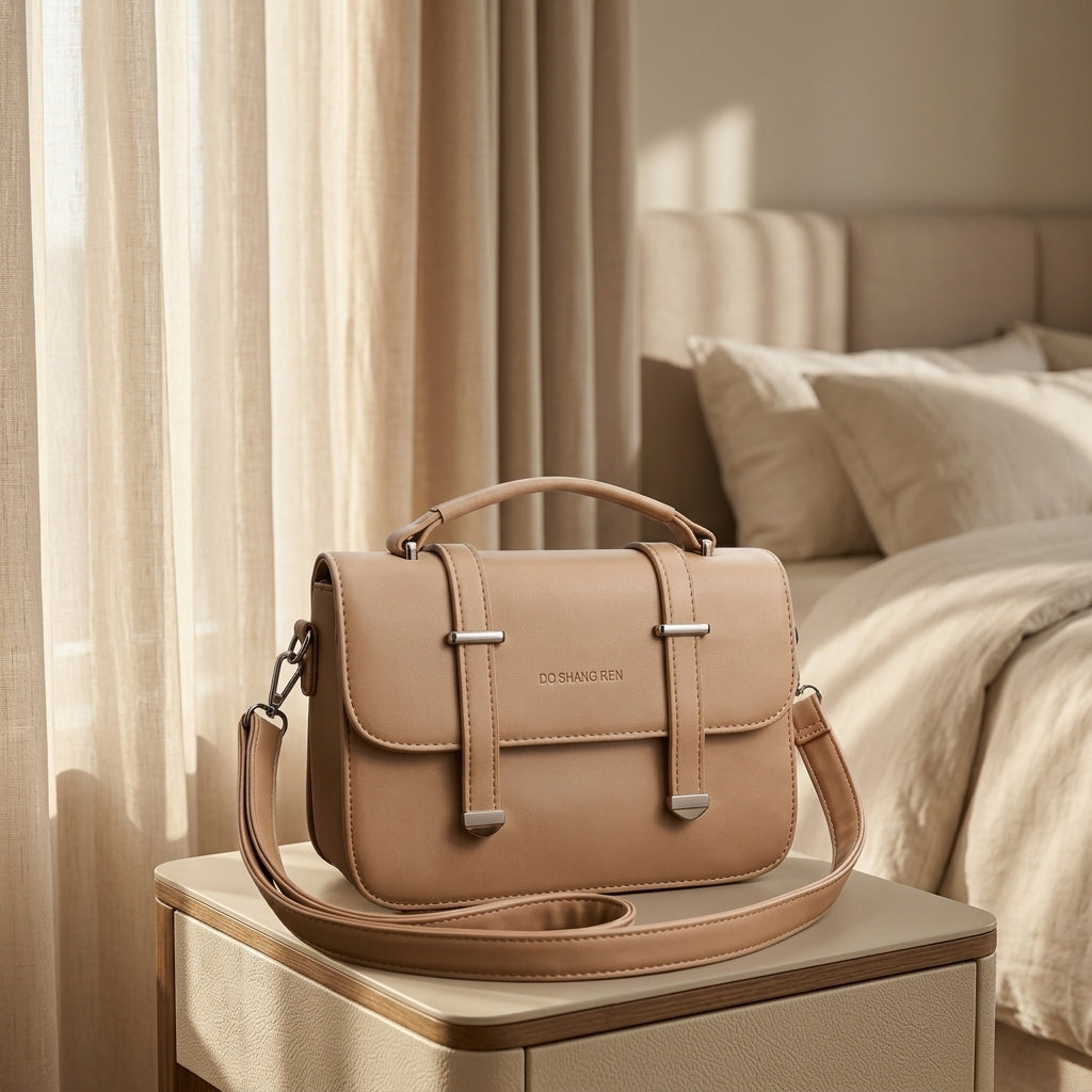 Women’s Handbag  Minimalist Tan Crossbody Lady Bag