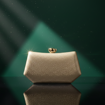Elegant Shimmer Box Clutch with Gold Clasp (CR-040)