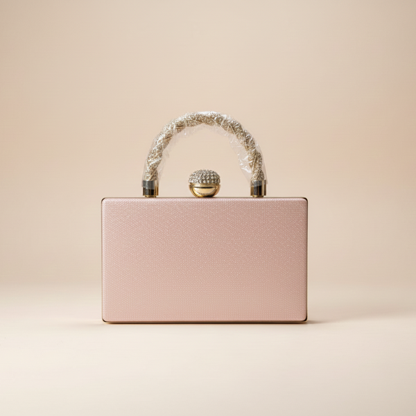 Luxe Glitter Box Clutch with Crystal Top Handle (CR-039)