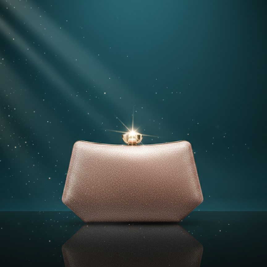 Elegant Shimmer Box Clutch with Gold Clasp (CR-040)
