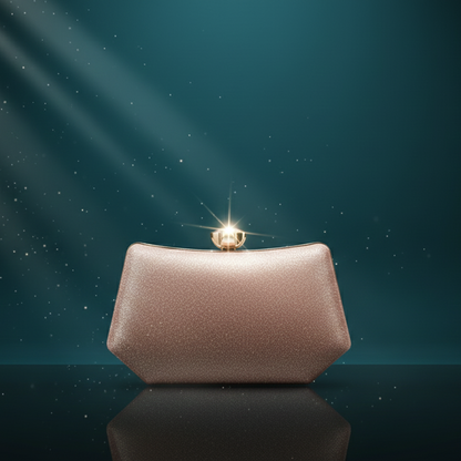 Elegant Shimmer Box Clutch with Gold Clasp (CR-040)