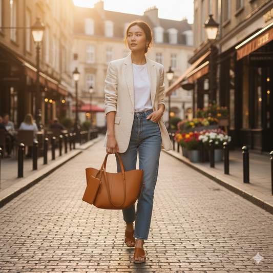 Classic Curved Tote Bag with Matching Wallet (CR-048)