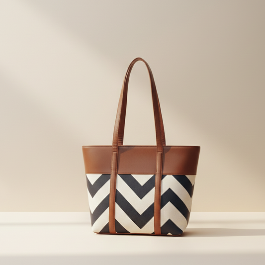 Chevron Detail Tote Bag with Faux Leather Finish (CR-061)