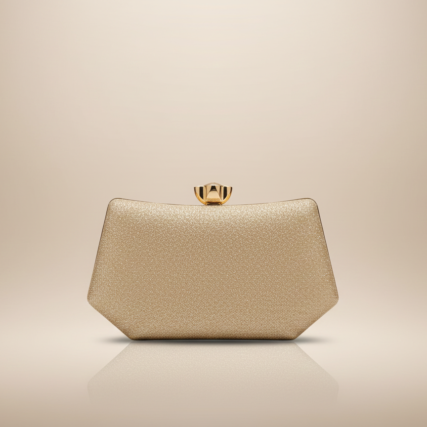 Elegant Shimmer Box Clutch with Gold Clasp (CR-040)