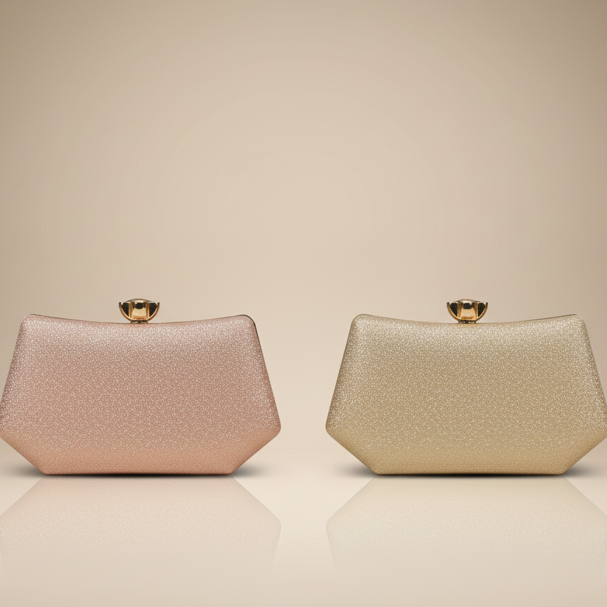 Elegant Shimmer Box Clutch with Gold Clasp (CR-040)
