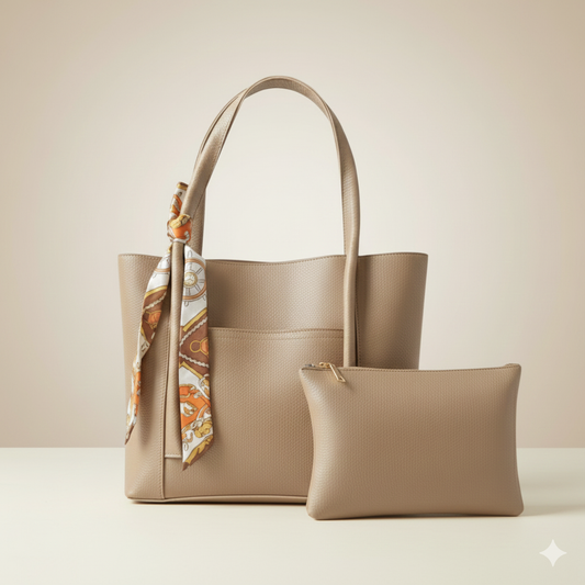 Elegant Ivory Tote Bag with Scarf Accent (CR-049)