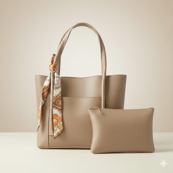 Elegant Ivory Tote Bag with Scarf Accent (CR-049)