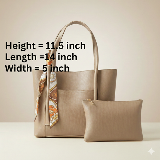 Elegant Ivory Tote Bag with Scarf Accent (CR-049)