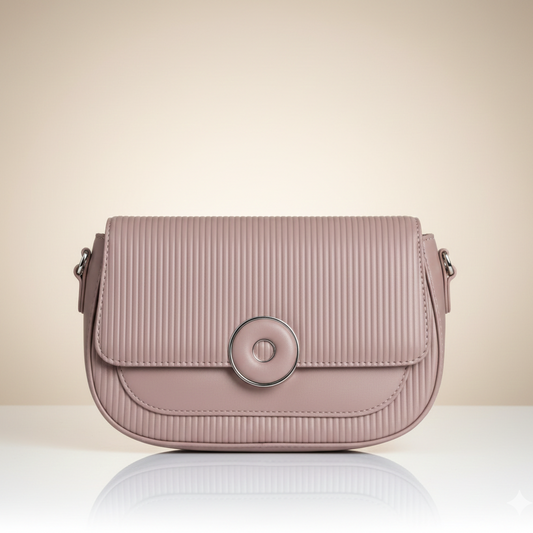 Ribbed Crossbody Bag with Circular Lock (CR-044)