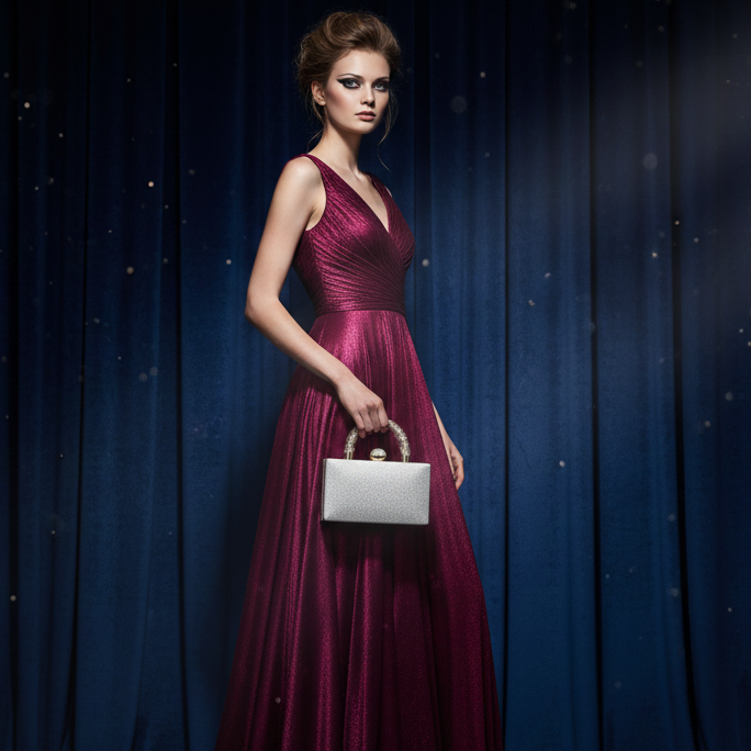 Luxe Glitter Box Clutch with Crystal Top Handle (CR-039)