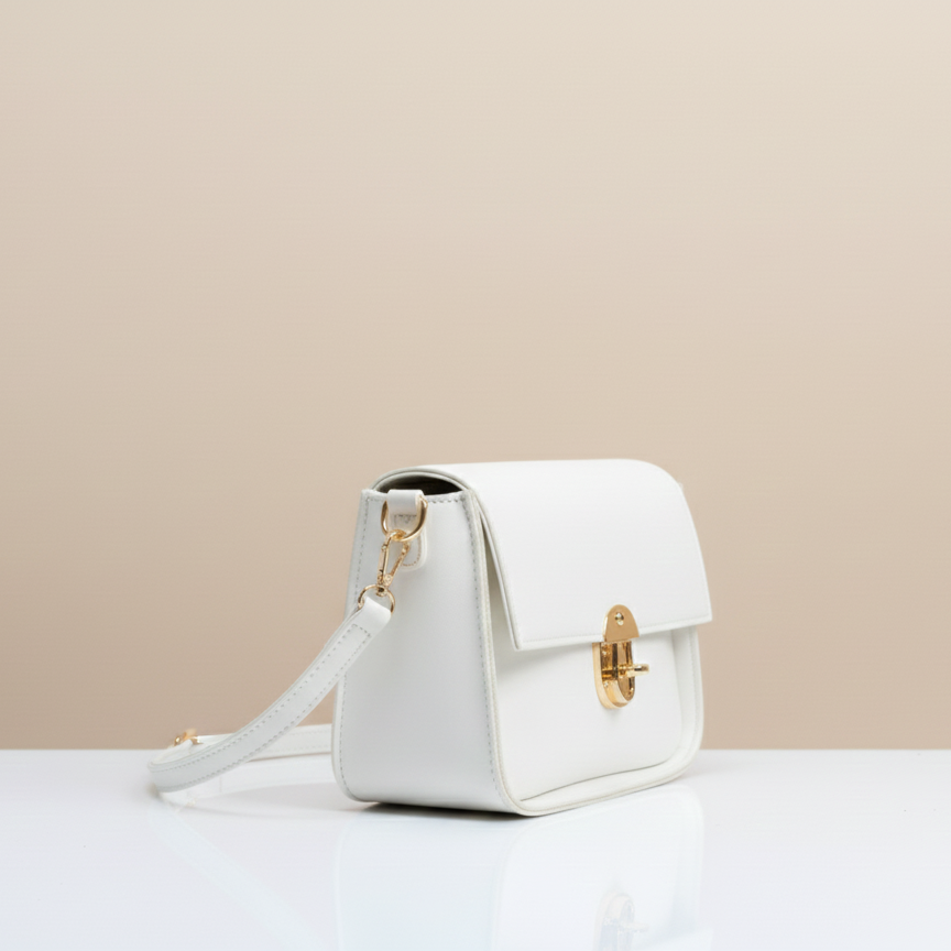 Elegant White Luxe Crossbody Bag (CR-075)
