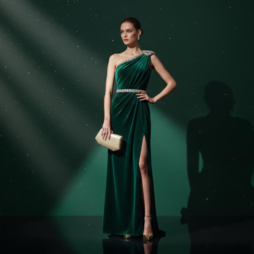 Elegant Shimmer Box Clutch with Gold Clasp (CR-040)