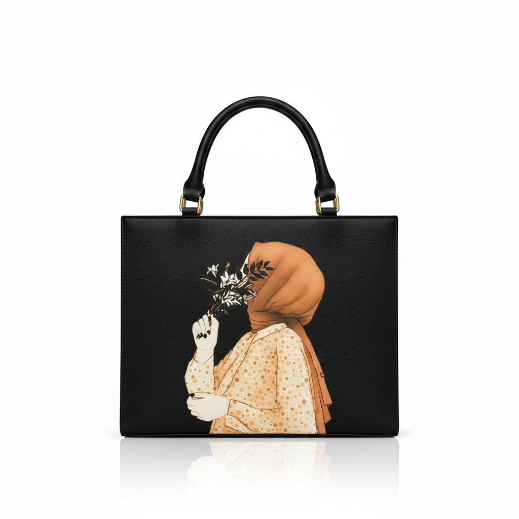 Hijab Girl Black Canvas Tote Bag (CR-053)