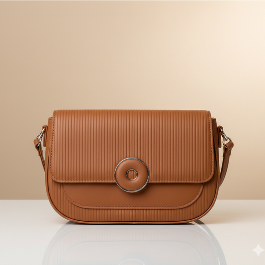 Ribbed Crossbody Bag with Circular Lock (CR-044)