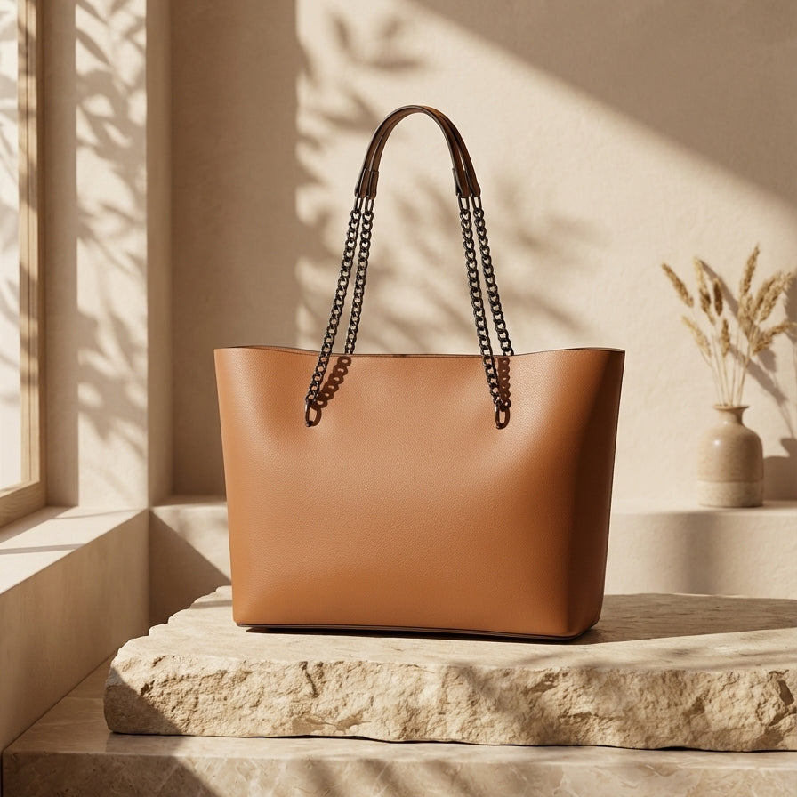 Tote Bag Chic Chain-Strap Leather Tote CR-020