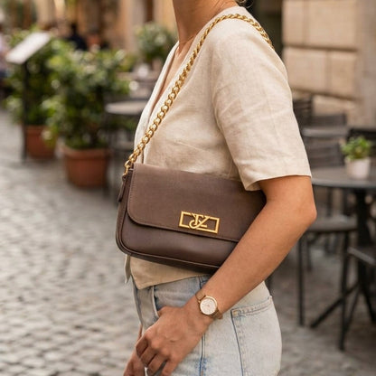 Aurora Luxe Chain Shoulder Bag – Elegant Taupe (CR-120)