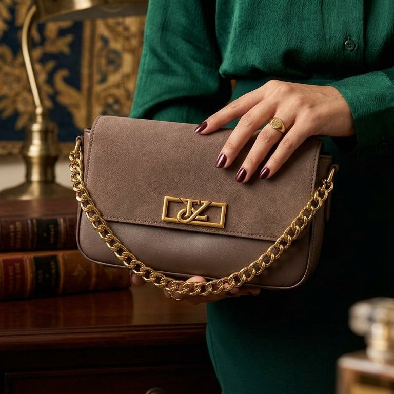 Aurora Luxe Chain Shoulder Bag – Elegant Taupe (CR-120)