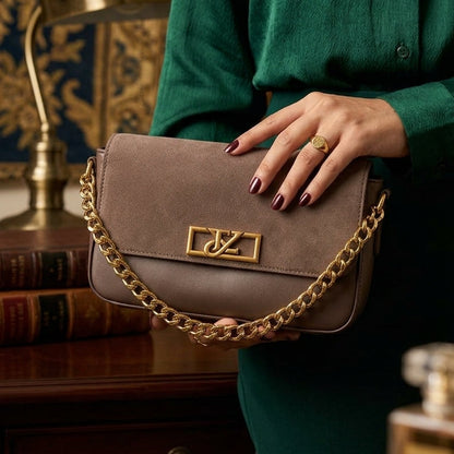 Aurora Luxe Chain Shoulder Bag – Elegant Taupe (CR-120)