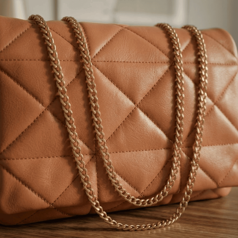 Large Quilted Ladies Shoulder Bag Gold Chain CR-167