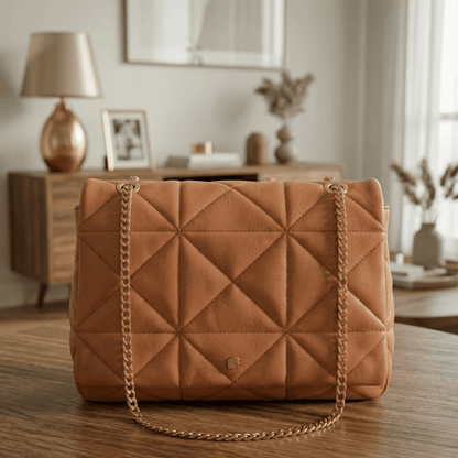 Large Quilted Ladies Shoulder Bag Gold Chain CR-167