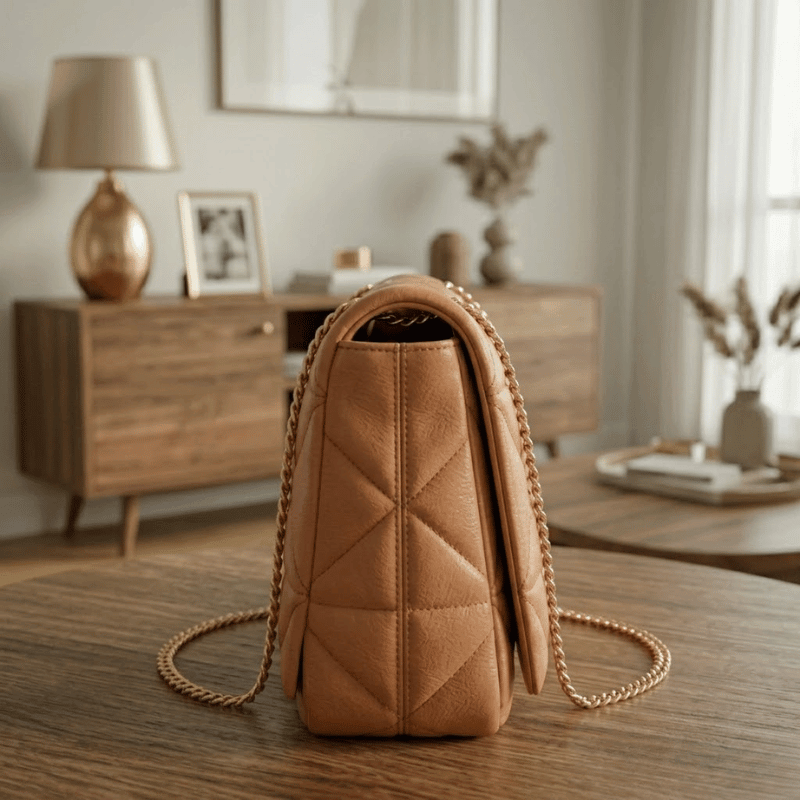 Large Quilted Ladies Shoulder Bag Gold Chain CR-167