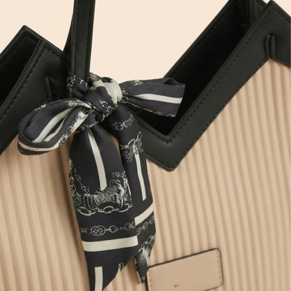 Luxury Ribbon-Accent Pleated Tote Bag CR-045