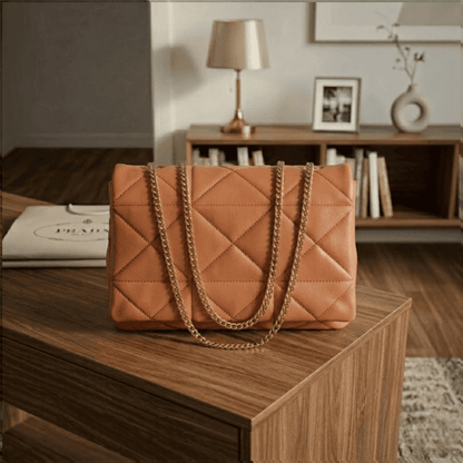 Large Quilted Ladies Shoulder Bag Gold Chain CR-167