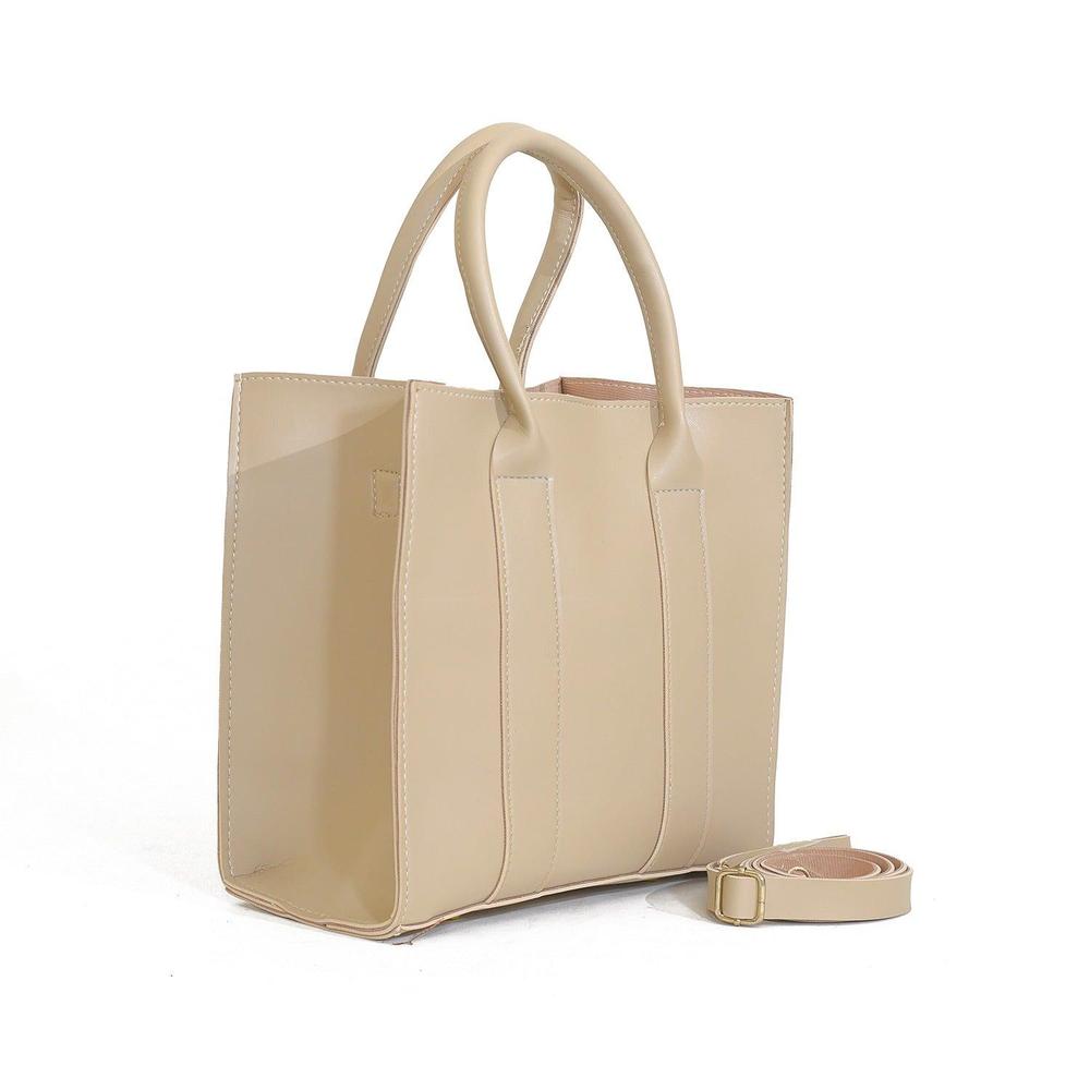 Beige Boxy Tote Bag with Detachable Strap – Sleek & Minimalist