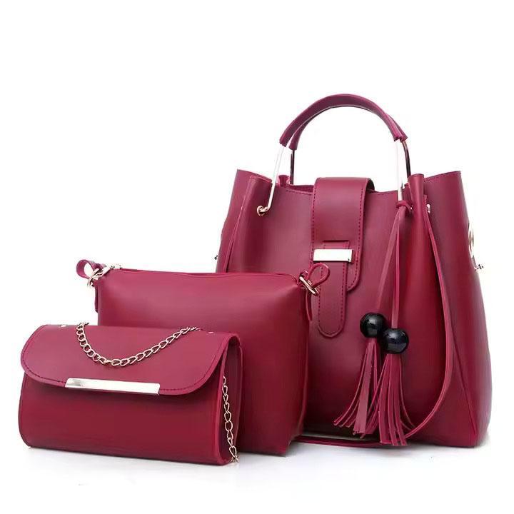 3-in-1 Premium Handbag Set – Maroon Edition (ZTS CR 019)