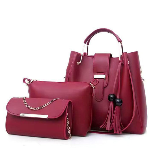 3-in-1 Premium Handbag Set – Maroon Edition (ZTS CR 019)