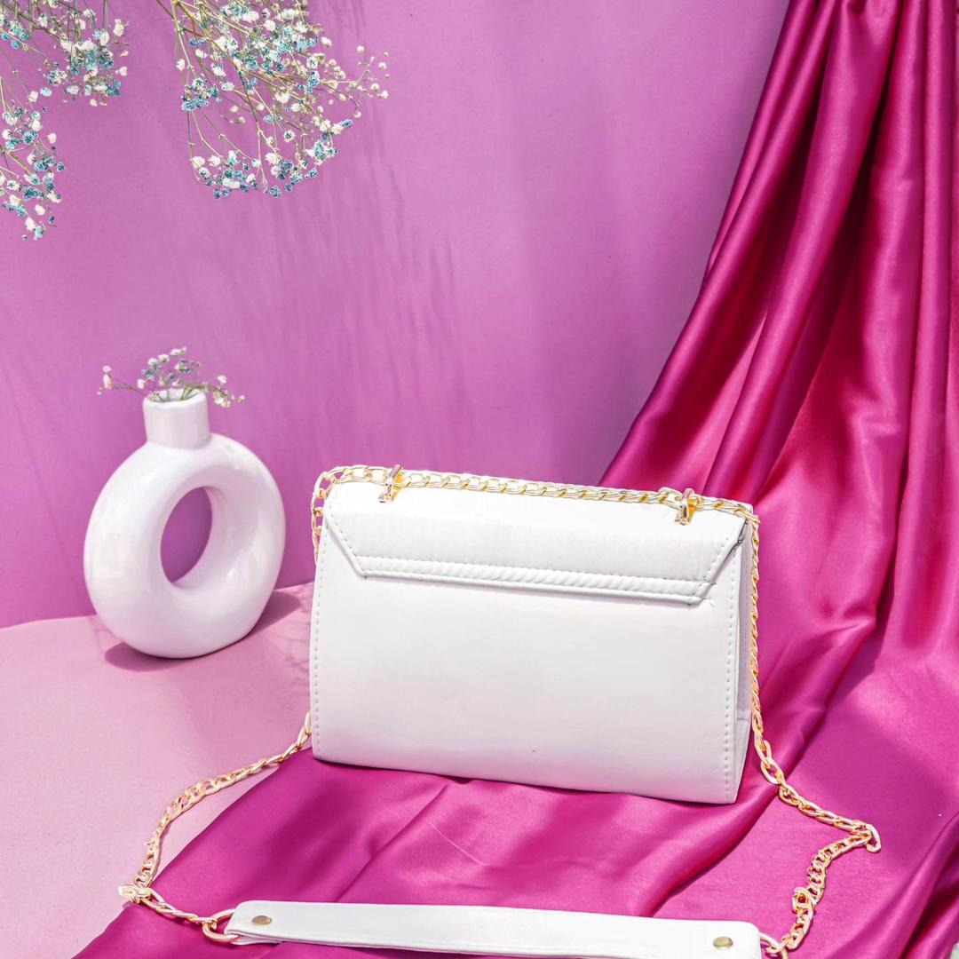 Textured Flap Shoulder Bag with Gold Chain and Turn-Lock Closure