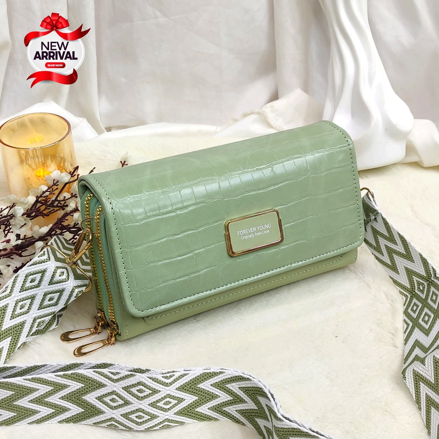 Forever Young Croc-Textured Sling Wallet – With Designer Strap