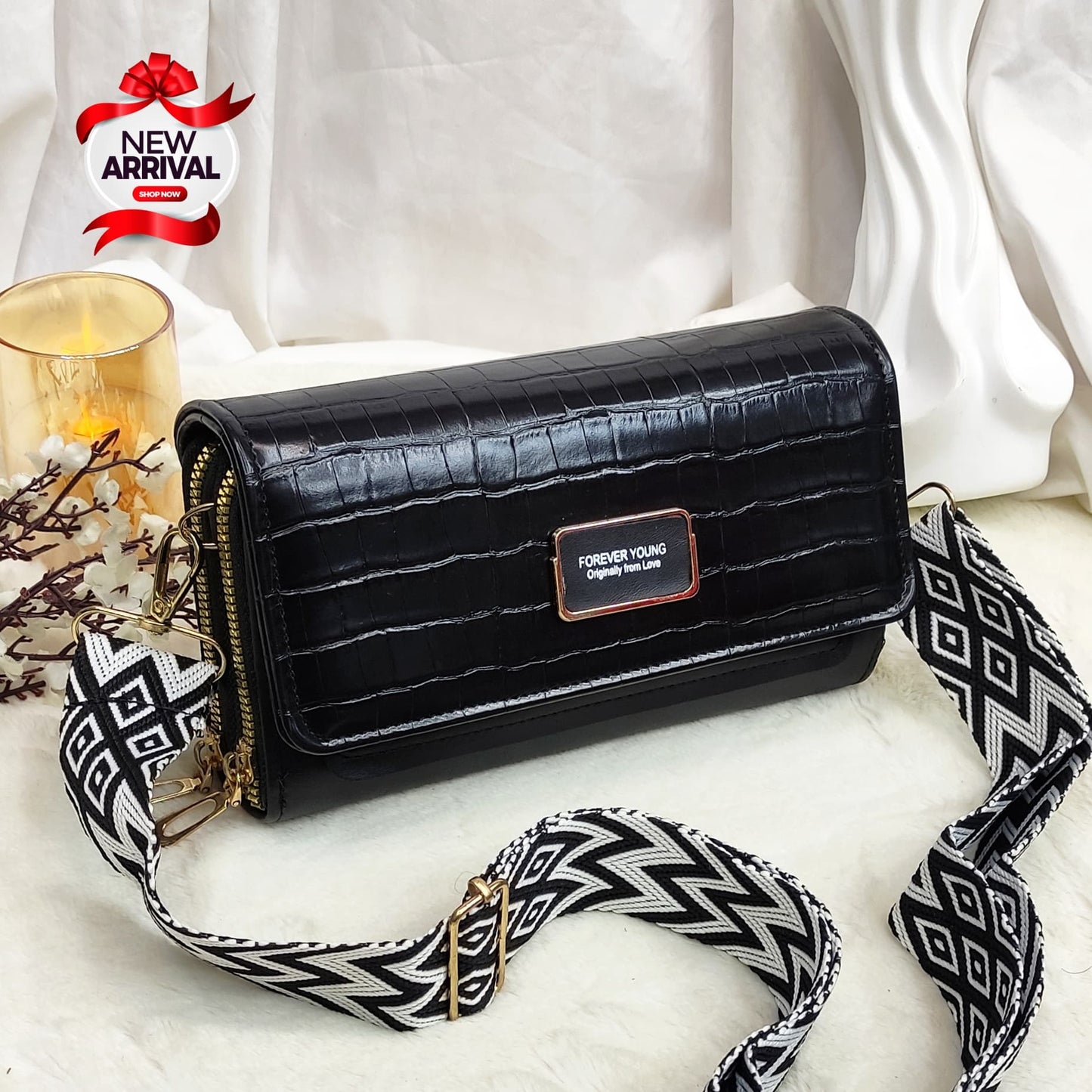 Forever Young Croc-Textured Sling Wallet – With Designer Strap
