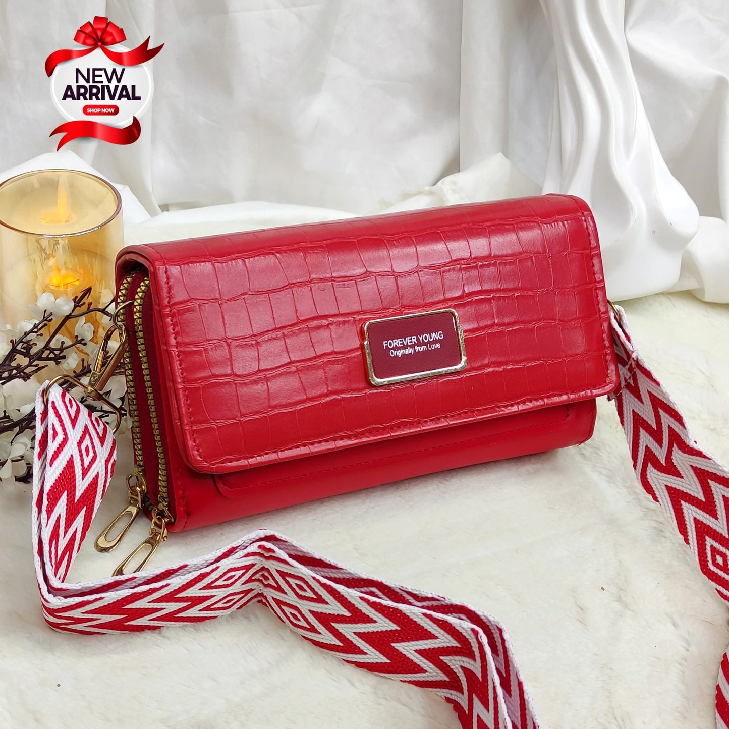 Forever Young Croc-Textured Sling Wallet – With Designer Strap