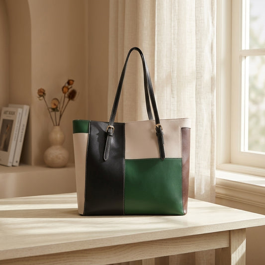 Chic Multi-Color Patchwork Structured Tote Bag CR-052