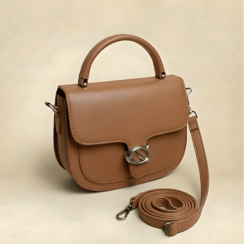 Premium Tan Saddle Handbag with Metallic Clasp – Elegant Ladies Bag CR-126