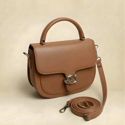 Premium Tan Saddle Handbag with Metallic Clasp – Elegant Ladies Bag CR-126
