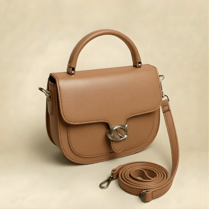 Premium Tan Saddle Handbag with Metallic Clasp – Elegant Ladies Bag CR-126