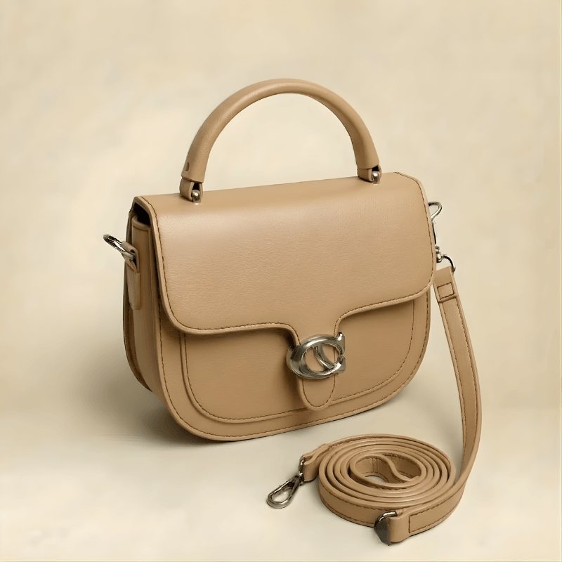 Premium Tan Saddle Handbag with Metallic Clasp – Elegant Ladies Bag CR-126