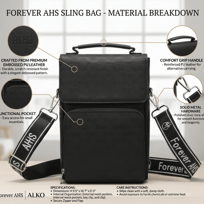 Crossbody Bag Premium Black Mobile Sling Bag with Wide Strap CR-006